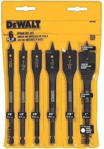 DW1587 6 Bit 3/8-Inch to 1-Inch Spade Drill Bit Assortment (Premium pack)