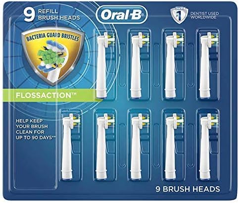 Genuine Original Oral-B Braun Floss Action Replacement Rechargeable Toothbrush Heads Refill (9 Count)
