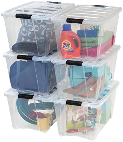 IRIS USA 54 QT Plastic Storage Box with Lid and Latches - 6 Pack - BPA-Free, See-Through Organizing Solution, Durable Nestable Stackable Containers, Secure Pull Handle - Clear