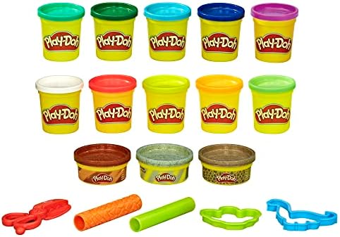 Play-Doh Dinosaur Theme 13-Pack of Non-Toxic Modeling Compound with 2 Cutter Shapes, 2 Roller Tools, and Scissors (Amazon Exclusive)