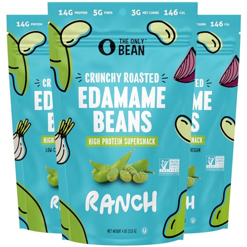 The Only Bean Edamame Dry Roasted Low Carb Snacks (Ranch), Vegan Gluten Free Snacks, Healthy Snacks for Kids and Adults, High Protein Snacks, Keto Snacks, Low Calorie, Diabetic Snacks, 4oz (Pack of 3)