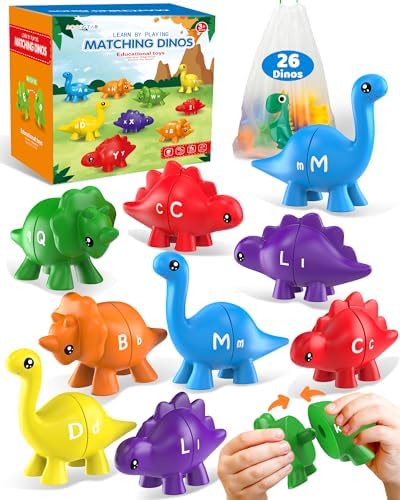 26PCS Dinosaur Alphabet Learning Toys for Toddlers 2-4, Montessori Educational Toys Gifts for 2 3 4 Year Old Boy Girl, Preschool Learning Activities, Double Sided ABC Matching Game Kids 3-5