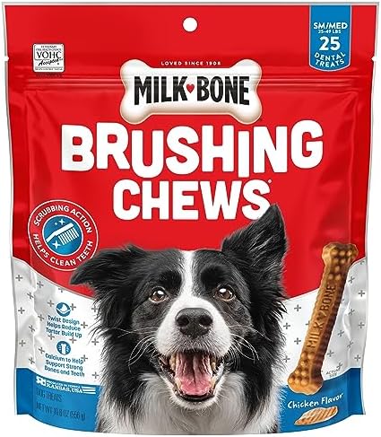 Milk-Bone Original Brushing Chews, 25 Small/Medium Daily Dental Dog Treats Scrubbing Action Helps Clean Teeth
