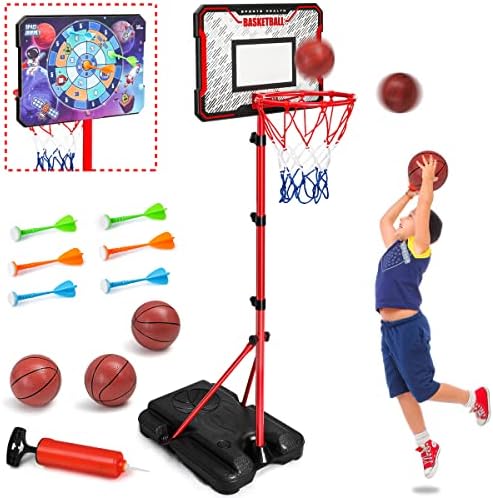 Meland Kids Basketball Hoop, Adjustable Height 3.4ft-6.2ft Toddler Basketball Hoop for Kids Basketball Goal Indoor Outdoor Toys Outside Toys for Boys 3-8