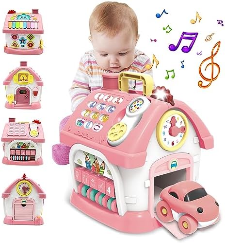 Montessori Learning Toys for 1+ Year Olds - 8-in-1 Toddler Toys with Sound, Lights, Music, Clock, Telephone, Car - Smart Home