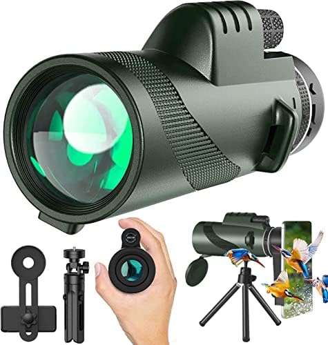 Monocular-Telescope 80x100 High Powered Monocular with Tripod and Smartphone Adapter High Definition Monoculars for Adults Suitable for Hiking Hunting Stargazing Green