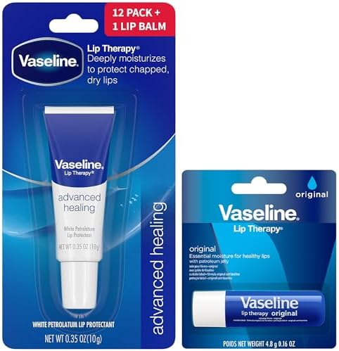 Vaseline Lip Therapy Advanced Healing Lip Balm Tube 12-Pack – White Petroleum Lip Protectant, 0.25 Oz Ea