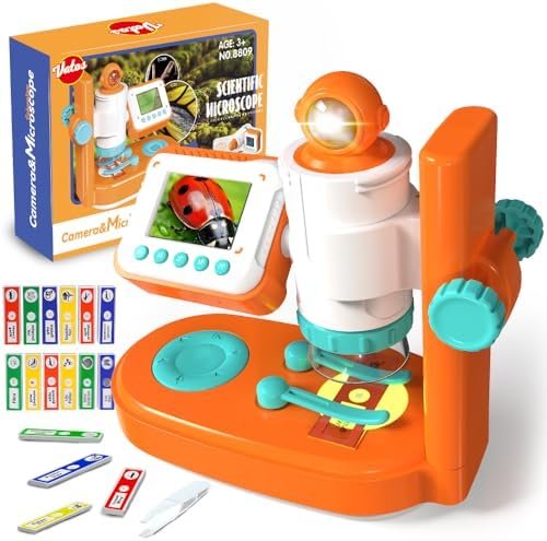 VATOS Mini Microscope for Kids,1000x Mini Scope Camera Kits with Specimens & Screen, Mini Microscope with Light, Portable Educational Science Toys Gift for Age 3 4 5 6 7+ Boys Girls Outdoor