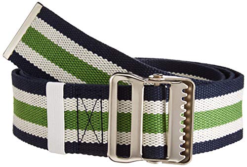 Transfer Belt with Metal Buckle by LiftAid - Transfer and Walking Aid with Belt Loop Holder for Assisting Patients, Nurses, Therapists, Home Care - 60"L x 2"W (Blue White Green)