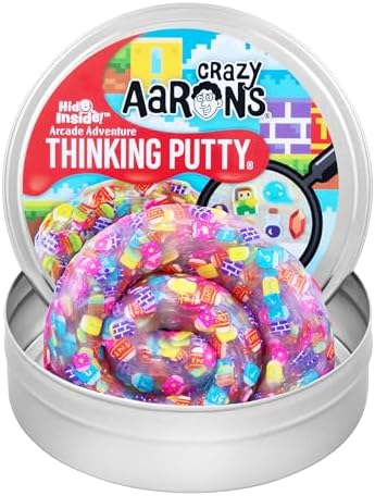 Crazy Aaron's Thinking Putty 4" Tin - Arcade Adventure Hide Inside - Clear Putty with Hidden Pieces, Non Toxic - Never Dries Out