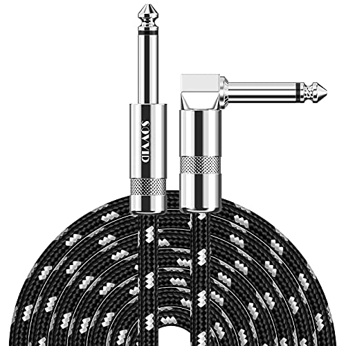 Guitar Cable 20FT Instrument Cable Guitar Cord Electric Guitar Cable Guitar AMP Cord for Bass Guitar Keyboard 1/4 Inch Cable Right Angle Black White