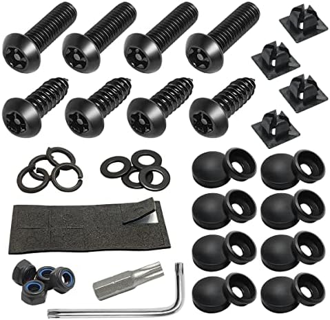 YALOK Anti Theft License Plate Screws Kits- Rustproof Stainless Steel Car Tag Plate Mounting Hardware, M6 (1/4") Tamper Proof Fastener Nut, Caps Cover for Front Rear Frame Holder Mounting（Black-Set1）