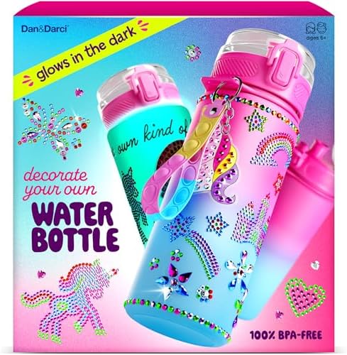 Decorate Your Own Glow-in-the-dark Water Bottle Kit for Girls - 4 5 6 7 8 Year Old Birthday Gift Ideas - Gifts for Girl Ages 4-6 5-7 6-8 - Arts and Crafts for Kids Age 6-8 - Unicorn Mermaid Toys