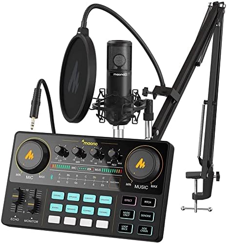 MAONO Podcast Equipment Bundle Audio mixer All-in-One Podcast Production Studio with 3.5mm Microphone for Live Streaming, Podcast Recording, PC, Smartphone, DJ MaonoCaster Lite (AU-AM200-S6 Black)