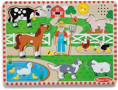 Melissa & Doug Old MacDonald's Farm Sound Puzzle With Light-Activated Sound Effects Farm Animal Toys, Puzzles For Toddlers And Kids Ages 2+