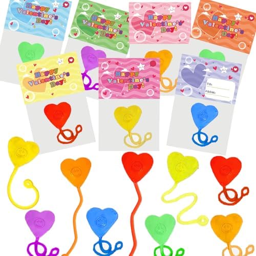 Valentine's Day Cards for Kids,28 Pack Heart-Shaped Sticky Hands with Valentine’s Cards For Kids Valentines Party Favors Classroom Exchange Gifts