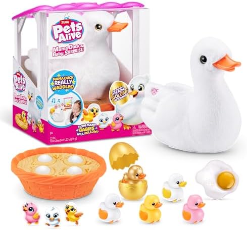 Pets Alive Mama Duck Surprise by ZURU, 4 Surprise Eggs, Baby Ducklings, 10+ Sounds, Walking Toy, Interactive Girls Toy, Ages 3+