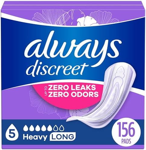 Always Discreet Adult Incontinence Pads for Women, Heavy Absorbency, Long Length, Postpartum Pads, 156 CT