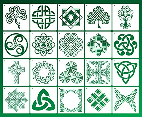 NEGLEX Celtic Knot Stencils, Traditional Irish Designs, 6 X 6 Inch Reusable Mylar Stencil for DIY Crafts and Decorations, Celtic Stencil for Painting On Wood, Fabric, Walls, and More 20PCS