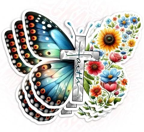 (3Pcs) Christian Faith Jesus Sticker Bible Stickers Christian Floral Butterfly Motivation Quotes 2" Waterproof Die-Cut Vinyl Laptop Water Bottle Inspirational Sticker Birthday Gifts 2 Inches