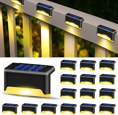 K.E.J. Solar Deck Lights Outdoor,LED Step Light Waterproof Landscape Lighting for Stairs,Step,Fence,Yard,Patio,Driveway,Pathway,Yard,Backyard and Garden (16 Pack, Black)