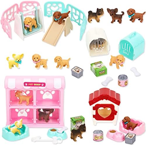 TQQFUN 32 PCS Dog Figures Pet Pretend Play Toys Educational Toy for Girls and Boys, Pet Pretend Play Toys, Realistic Detailed Pet Care Center Play Set, Puppy Toys for Boys and Gilrs.