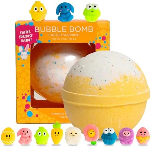 Easter Bath Bomb for Kids with Surprise Squishy Toy Inside (1 Pack) - Easter Basket Stuffers, Releases Color & Bubbles, Won’t Stain Tub, Moisturizing, Large Bath Bomb for Girls & Boys by Two Sisters