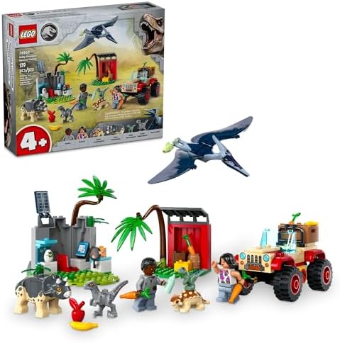 LEGO Jurassic World Baby Dinosaur Rescue Center, Building Set for Kids with a Toy Car and 5 Dinosaur Figures Including a Triceratops and Velociraptor, Dinosaur Toy for Boys and Girls Ages 4+, 76963