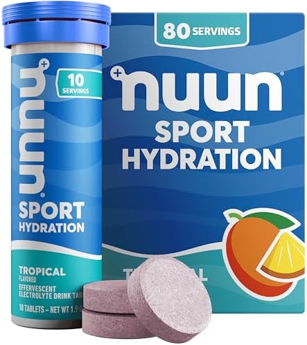 Nuun Sport Electrolyte Tablets - Dissolvable in Water, Tropical, 5 Essential Electrolytes for Hydration, 1g Sugar Drink Mix, Vegan, Non-GMO, 8 Pack (80 Total Servings)