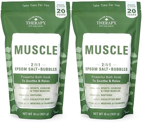 Village Naturals Therapy Muscle Foaming Epsom Soak, Eucalyptus Mint Scent, 36 oz, Pack of 2