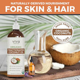 Viva Naturals Organic Fractionated Coconut Oil - Skin & Hair Moisturizer, Relaxing Massage and Body Oil, Carrier Oil for Essential Oils Mixing, Pure Non-Greasy Coconut Oil for Skin and Hair, 16 fl oz