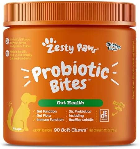 Zesty Paws Probiotics for Dogs - Digestive Enzymes for Gut Flora, Digestive Health, Diarrhea & Bowel Support - Clinically Studied DE111 - Dog Supplement Soft Chew for Pet Immune System - Chicken