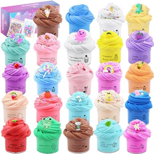 24 Pack Butter Slime Kit, Party Favor Supplies, Super Soft, Non-Sticky, Goody Bag Toy, Prize for Girl and Boys, Christmas Stocking Stuffers