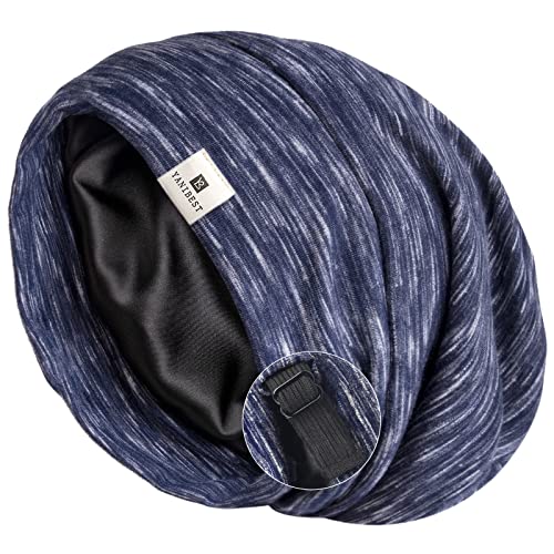 YANIBEST Slouchy Beanie Hat Satin Lined Sleep Cap Satin Bonnet Chemo Headwear Caps for Women and Men Navy