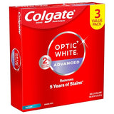 Colgate Optic White Advanced Hydrogen Peroxide Toothpaste Pack, Teeth Whitening Toothpaste, Enamel-Safe Hydrogen Peroxide Formula, Helps Remove Tea, Coffee, and Wine Stains, Icy Fresh, 3 Pack, 3.2 oz