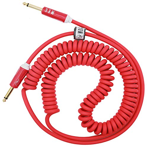 Aestivate Coiled Guitar Cable Electric Instrument Cable 10 ft Curly Instrument Cable Coil Guitar Cable Stretchable Straight to Straight Dual Straight Plugs (Red)