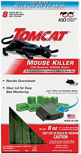Tomcat Mouse Killer Child Resistant, Refillable Station with Clear Lid for Easy Monitoring, 1 Bait Station and 8 Refills