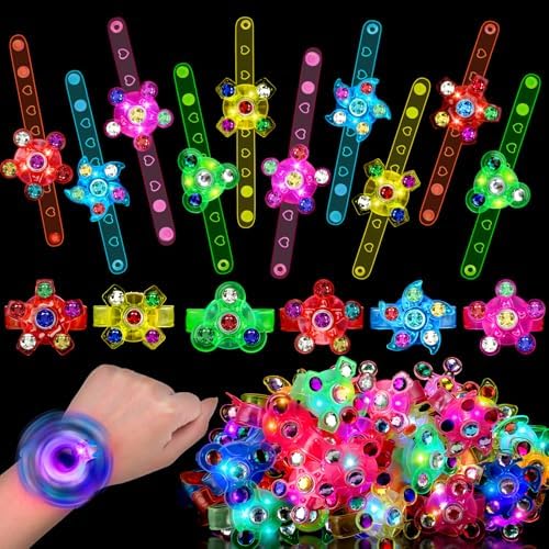 48PCS LED Light Up Fidget Spinner Bracelets Valentine Party Favors Bulk for Kids 4-8 8-12 Glow in Dark Goodie Treat Bag Stuffers Treasure Box Toys Carnival Prizes Birthday Return Gifts for Boys Girls