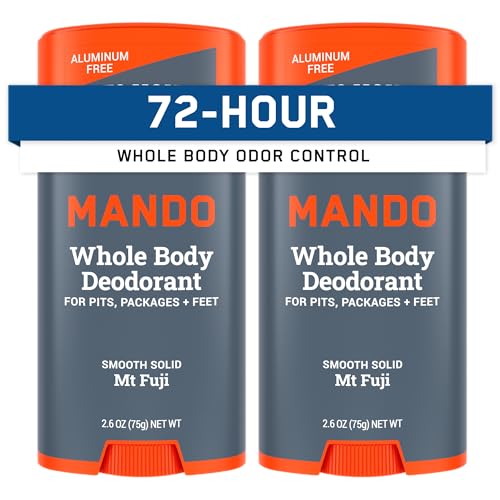 Mando Whole Body Deodorant For Men - Smooth Solid Stick - 72 Hour Odor Control - Aluminum Free, Baking Soda Free, Skin Safe - 2.6 ounce (Pack of 2) - Mt Fuji