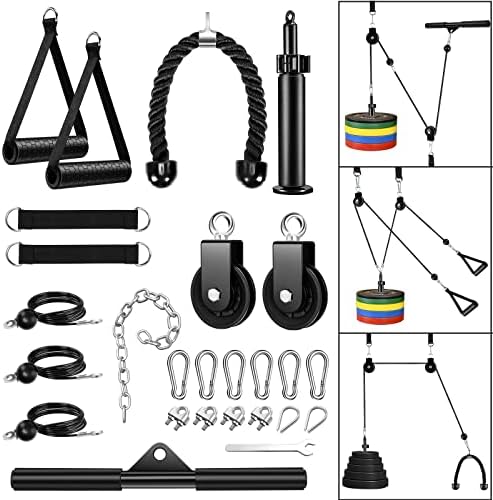 Cable Weight Pulley System Gym, Upgraded Dual Cable Pulley Attachments for Gym, Fitness Pulley Cable System, Home Gym Pully Exercise Equipment for LAT Pulldown, Triceps Extension, Biceps Curl