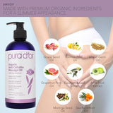 PURA D’OR 16 Oz Organic Anti-Cellulite Massage Oil for Toned Legs and Butt - Lemon Peel Oil, Moringa Oil, Grape Seed Oil, Grapefruit Oil & Eucalyptus Oil - Skin Firming & Tightening