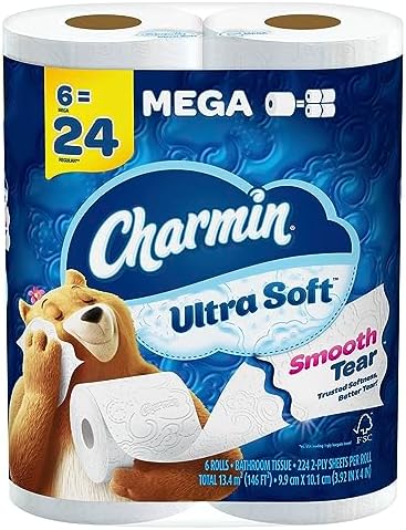 Charmin Ultra Soft Toilet Paper 6 Mega Rolls = 24 Regular Rolls