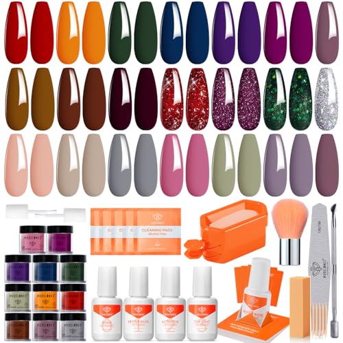 Modelones Dip Powder Nail Kit Starter, 20 Colors Purple Pink Orange Blue Dipping Powder Liquid Set Base&Top Activator for French Nail Art Salon DIY Kit
