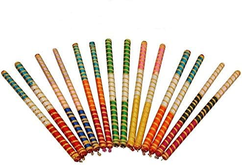 Craftsman SATVIK 2 Pair (4 Pcs) Dandiya Dandia Sticks Large Beautiful Wooden Multi Color Dandiya Sticks Couples Special Navaratri Garbha Dance Nights Indian Festival Housewarming Return Gifts Items
