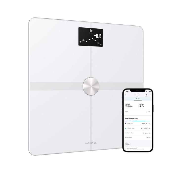 Withings Body+ - Digital Wi-Fi Smart Scale with Automatic Smartphone App Sync, Full Body Composition Including, Body Fat, BMI, Water Percentage, Muscle & Bone Mass, with Pregnancy Tracker & Baby Mode