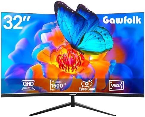 Monitor 32 inch Computer Monitor QHD (2560 x 1440) 2K 1500R Curved Computer Monitors 75HZ PC Monitors VA Screen for Home, Office and Dormitory,Support Wall Mount- Black