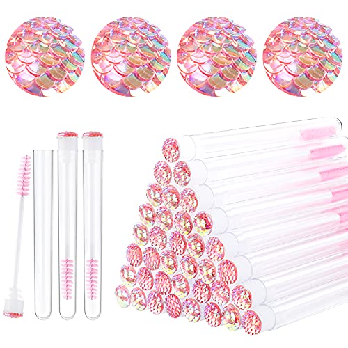 20 Pieces Disposable Mascara Brushes Eyelash Brush Lash Wand Diamond Mascara Wands with Tube Makeup Tool Lash Spoolies Sanitary Brushes Lash Extension Supplies (tube scale l pink 20)