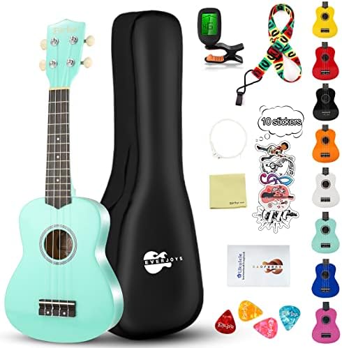 Soprano Ukulele Beginner Kit for Kids Adult Student 21 Inch Ukelele w/Free Online Lesson Gig Bag Strap String Tuner Songbook Pick Polishing Cloth, Rainbow Series Ukalalee(Shinny Mint Green）