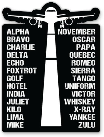 Alpha Bravo Pilot Aviation Alphabet Stickers - 2 Pack - Waterproof Vinyl for Car, Phone, Water Bottle, Laptop - Phonetic Alphabet Decals (2-Pack)