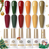 Born Pretty Christmas Burgundy Dark Red Caramel Gel Nail Polish Set - 6PCS 10ML Fall Winter Gel Polish Collection Manicure Gift